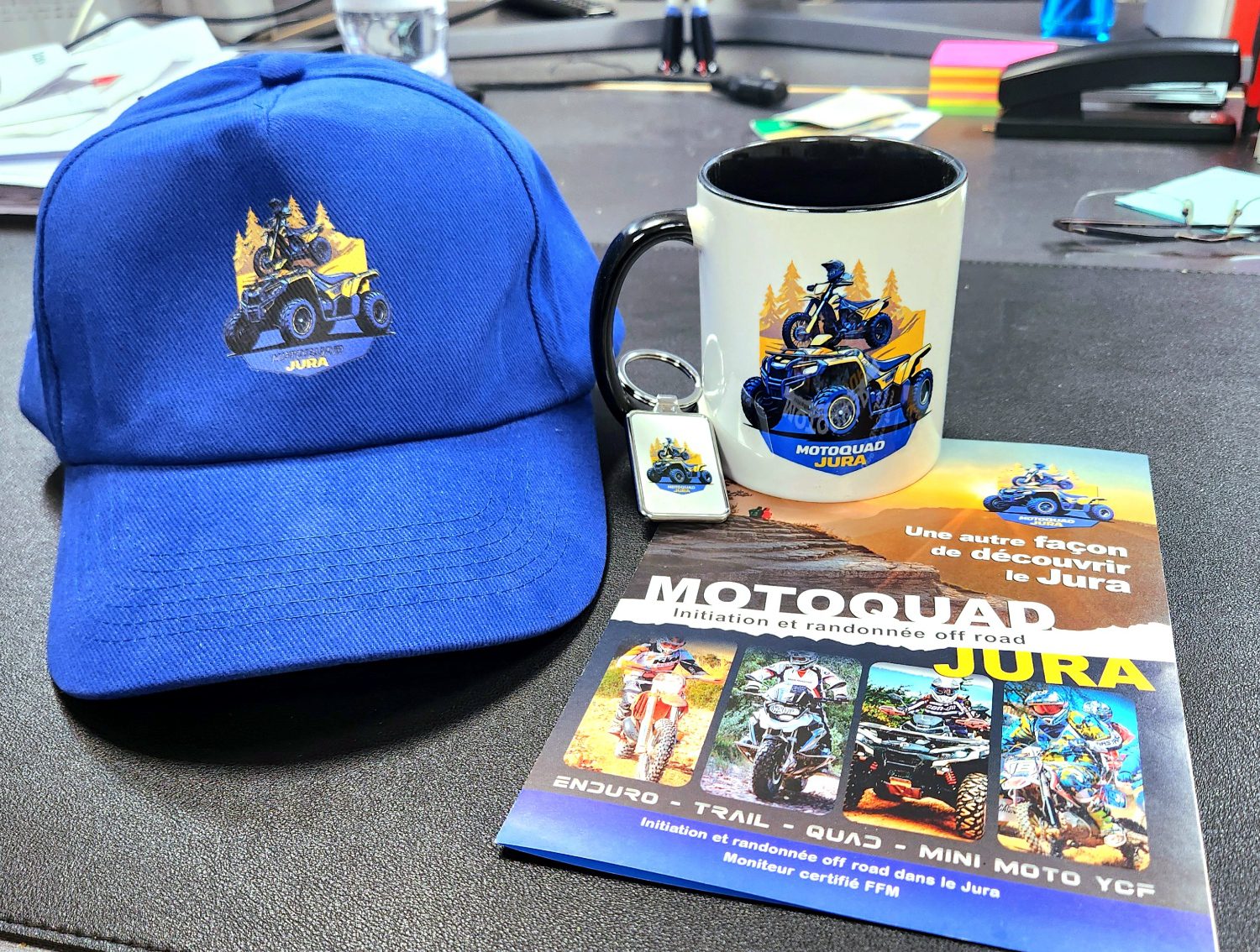 casquette, tasse, porte clé motoquad jura